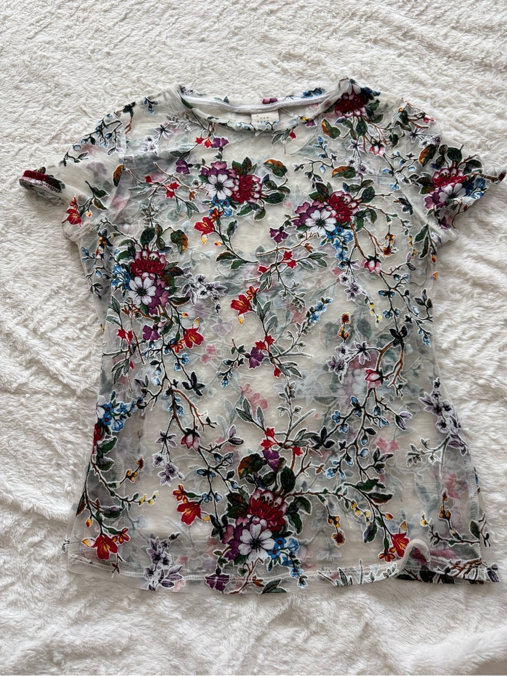 a new day White Short-Sleeve Floral Embroidered Tee shear